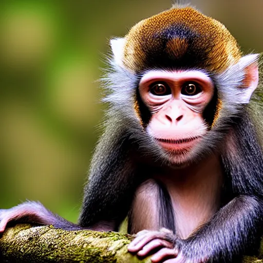 Image similar to very cute ninja monkey, portrait, pixar style, forest background, cinematic lighting, award winning creature portrait photography