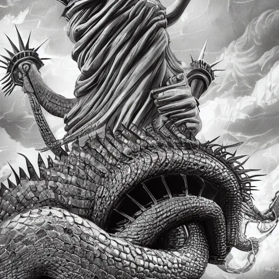 Prompt: giant hairy serpent bursting through the statue of liberty, fantasy artwork, award winning, hyper detailed, very very very very very very very very very very very very very very very very very beautiful, studio lighting, artstation