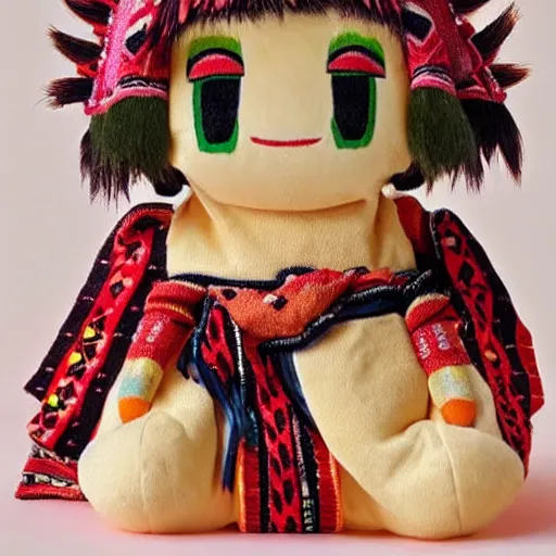 Image similar to cute fumo plush of a tribal girl in traditional garb