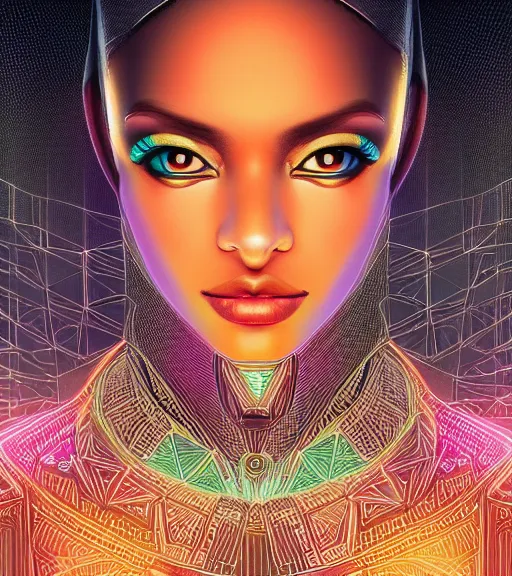 Image similar to symmetry!! egyptian princess of technology, solid cube of light, hard edges, product render retro - futuristic poster scifi, lasers and neon circuits, brown skin woman egyptian princess, intricate, elegant, highly detailed, digital painting, artstation, concept art, smooth, sharp focus, illustration, dreamlike, art by artgerm