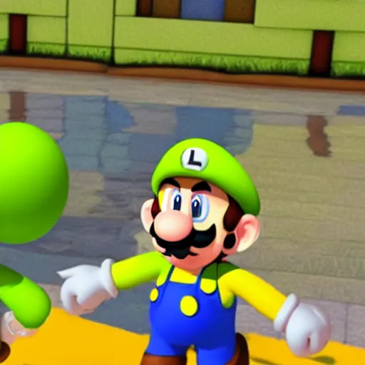 Image similar to Luigi y Mario pero vestidos de azul y amarillo, estilo nintendo, juego 3d