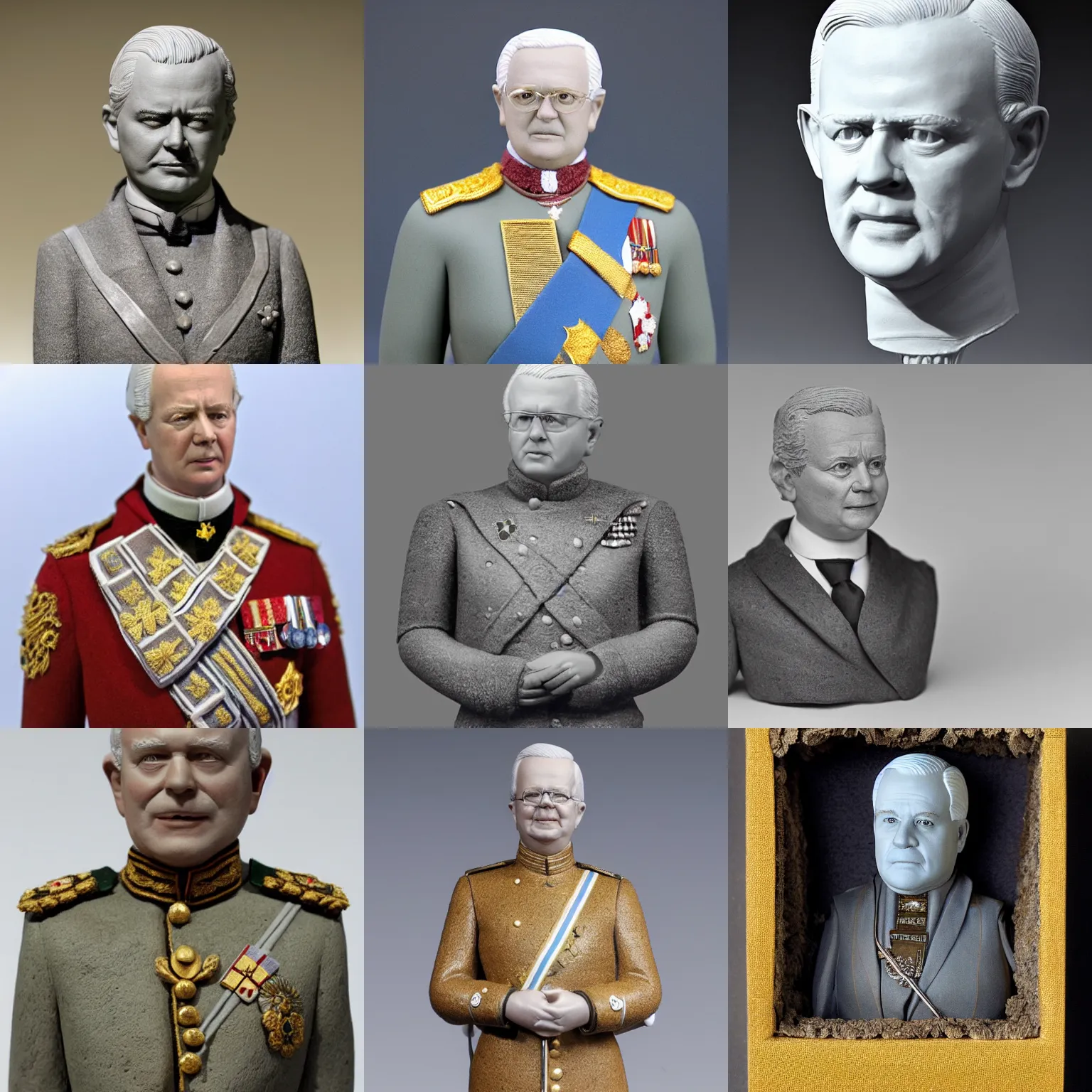 Prompt: clay model of king carl xvi gustav, photograph
