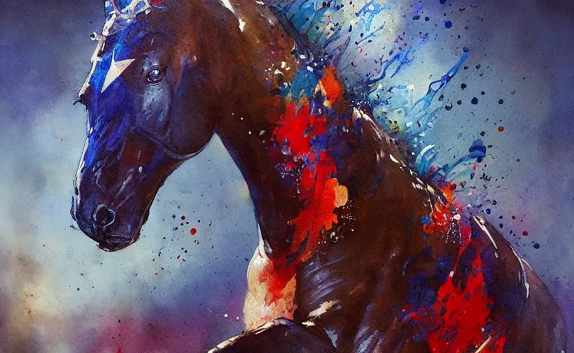 Image similar to a painting of pepsihorse trending on artstation in the style of greg rutkowski, 3 d, watercolor, beautiful, horse, pepsi, fluid