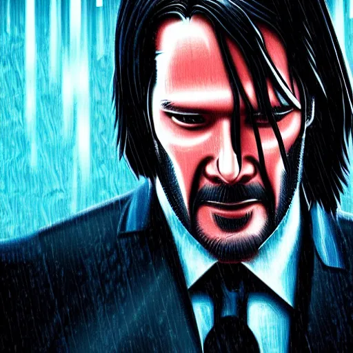 Image similar to john wick playing a guitar in the rain, photorealistic, realistic, dramatic, cinematic, photography