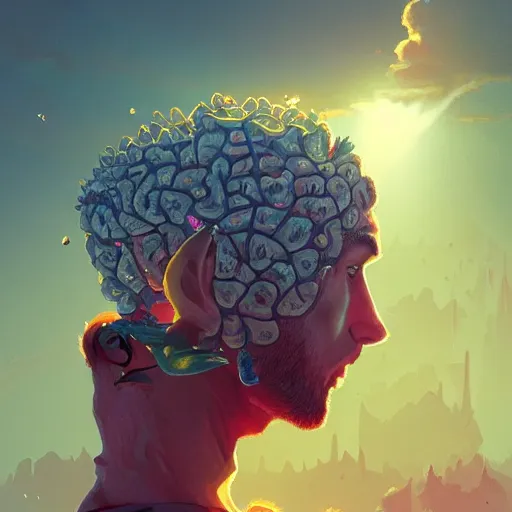 Prompt: a hammer surrounded by brains, intricate, elegant, fantasy, highly detailed, digital painting, concept art, sharp focus, illustration, beautiful volumetric lighting, epic light, artstation, magic hour lighting, colorful, sunshine, springtime, art by Sylvain Sarrailh