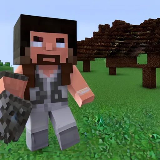 Image similar to geralt of rivia in minecraft