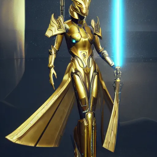 Prompt: cinematic, hyperdetailed elegant beautiful stunning futuristic and enigmatic oracle in jedi clothes gold armored regal gold sunray shaped crown, warframe, destiny, octane, unreal engine 5, fortnie