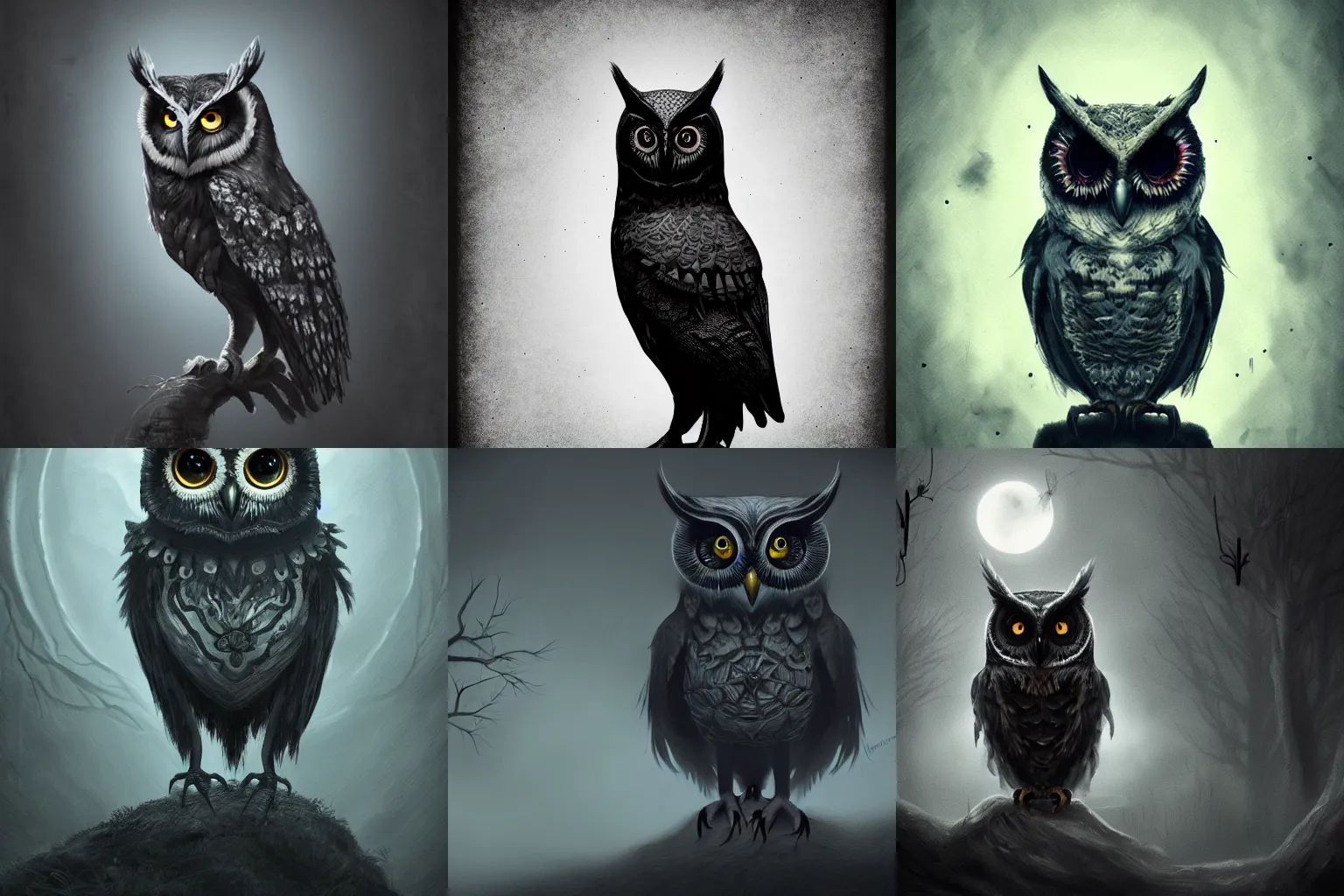 Prompt: a spooky owl, dark, surreal, moody, artstationHD