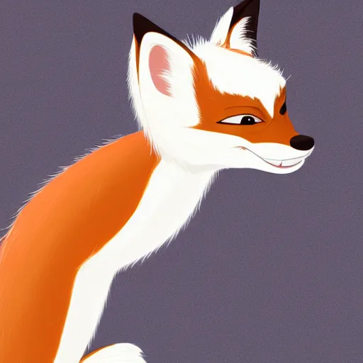 Prompt: upper half portrait of a anthropomorphic female fox with short white fur covering her body in the style of zootopia, top down view, centered on face, completely white