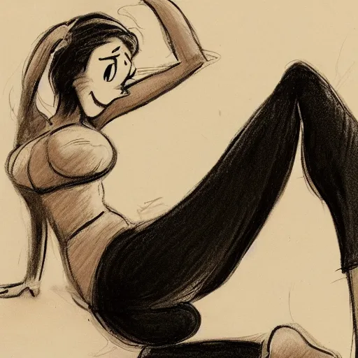 Image similar to milt kahl sketch of thick cuban girl wearing black yoga pants