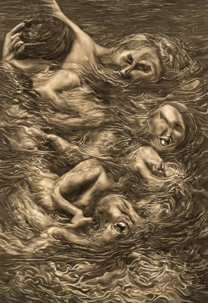 Image similar to highly detailed surrealist art about drowning slowly