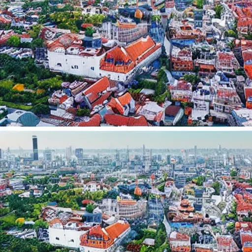 Prompt: Copenhagen and Bangkok morphed together as one new city