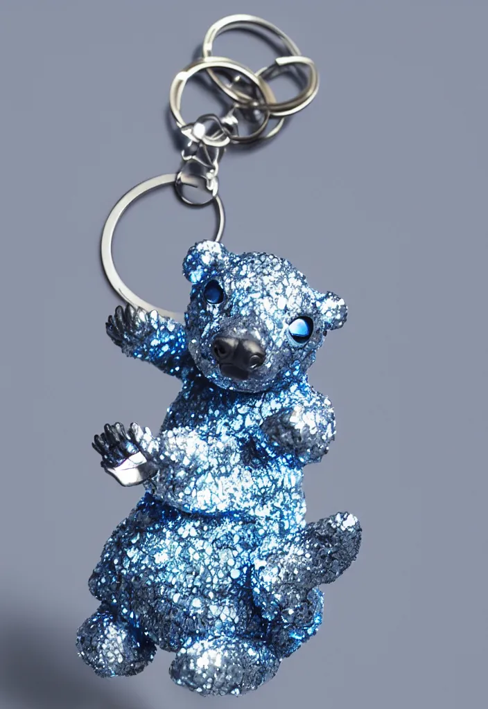 Prompt: a small blue crystal bear keychain by greg rutkowski, sung choi, mitchell mohrhauser, maciej kuciara, johnson ting, maxim verehin, peter konig, 8 k photorealistic, cinematic lighting, hd, high details, dramatic, atmosphereric, trending on artstation