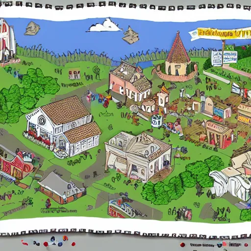 Image similar to a town map with town hall and playground sketches