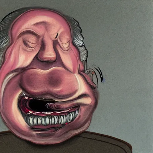 Prompt: a human opening his mouth until his face is ripped by francis bacon