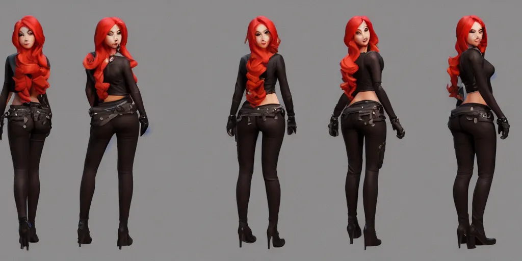 Prompt: Character sheet of prestige coven miss fortune (League of Legends). 3d render, octane render, game art, realistic, highly detailed, trending on artstation, 4k, trending on artstation, pixar, cgsociety, unreal engine 5, redshift render, trending on artstation, blender, behance, cg