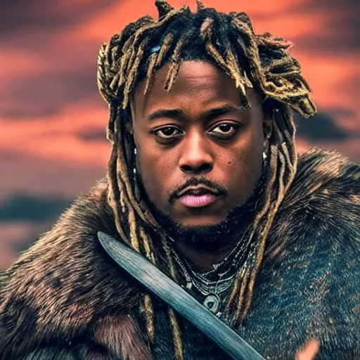 Image similar to juice wrld in vikings 4 k detailed super realistic
