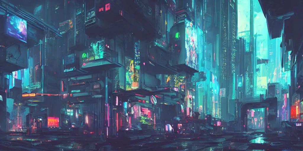 Prompt: cyberpunk atmosphere, very strange, with neons, digital painting, 8 k, by alleyway wookun, eddie mendoza, and john kearney