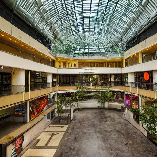 Image similar to lush forest fills a liminal abandoned mall