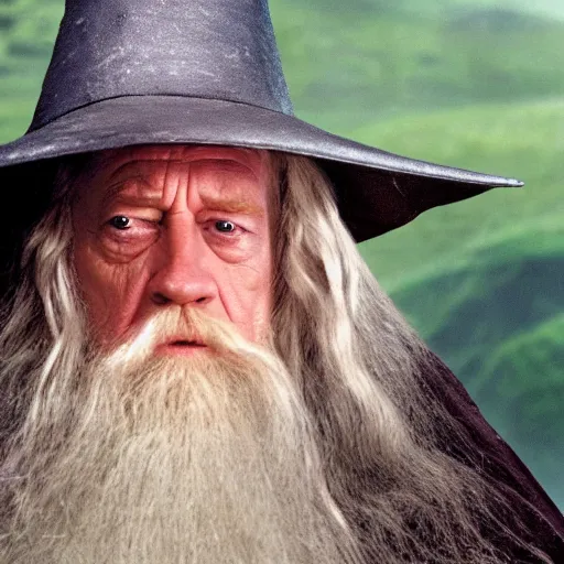 Prompt: A Still of Patrick McGoohan as Gandalf in The Lord of the Rings (2001)