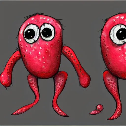 Image similar to strawberry creature with multiple eyes concept art