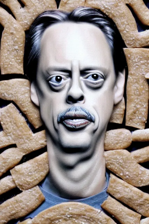 Image similar to film still of steve buscemi made out of bread in the matrix, 4 k