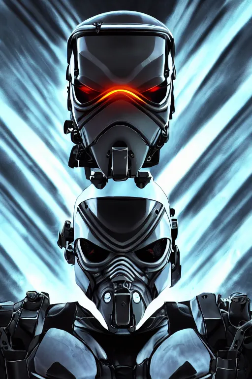 Image similar to cyber cyborg ninja mask helmet metal gear solid artic suit swat commando, global illumination ray tracing hdr fanart arstation by sung choi and eric pfeiffer and gabriel garza and casper konefal, a spectacular view cinematic rays of sunlight comic book illustration, by john kirby