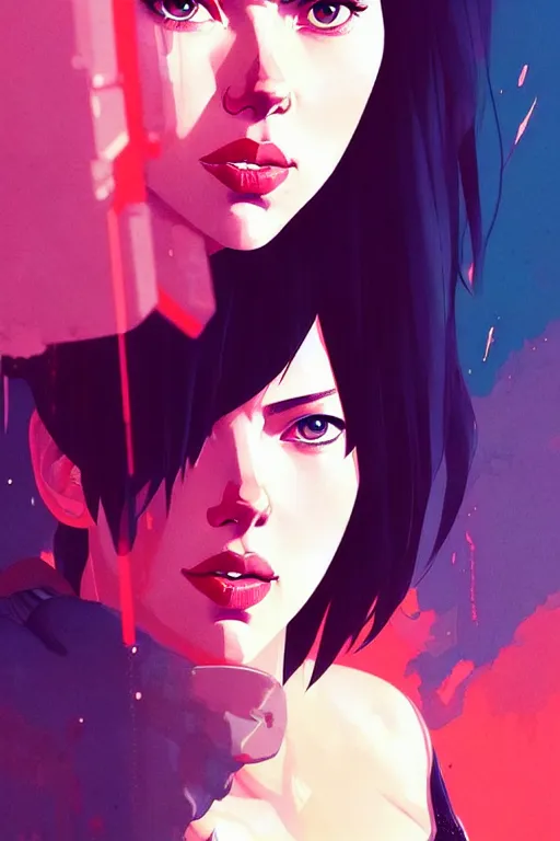 Prompt: a ultradetailed beautiful panting of scarlett johansson as motoko kusanagi, by conrad roset, greg rutkowski and makoto shinkai, trending on artstation