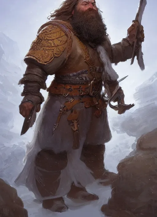 Prompt: a detailed full body portrait of a short stout strong rugged holy dwarf cleric with an extremely long braided beard, by justin gerard and greg rutkowski, digital art, realistic painting, dnd, character design, trending on artstation