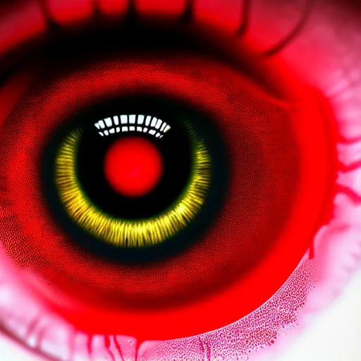 Image similar to a detailed extremely close up of inside the iris, cornea, red image, microscopic, extremely close up drawing by junji ito, cgsociety, generative art, lovecraftian, parallax, cosmic horror, extremely detailed, hyperrealism, unreal engine, octane render, award winning, masterpiece, highly detailed, realistic, 4 k, digital