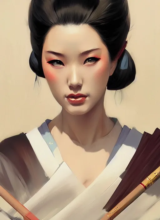 Image similar to hyper realistic geisha, by greg rutkowski, by artgerm