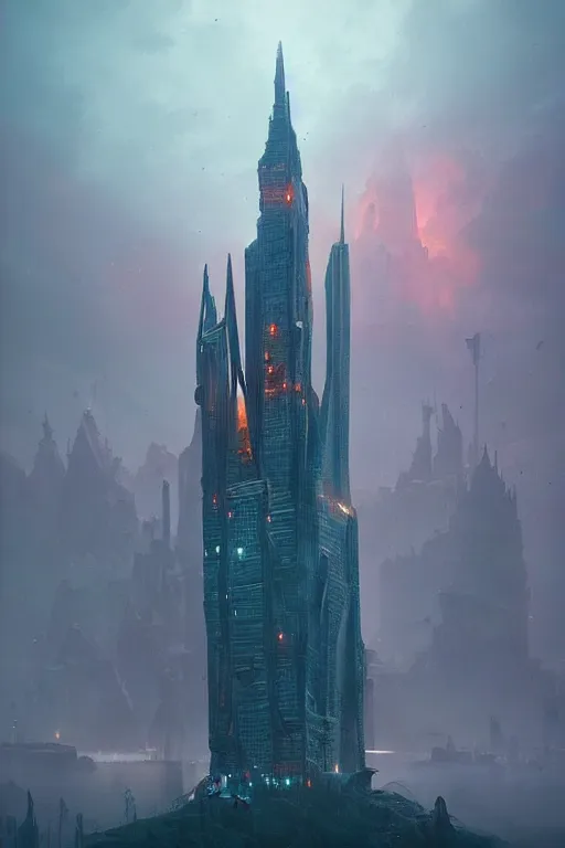 Image similar to wizard tower in downtown manhattan, an epic fantasy, dramatic lighting, cinematic, establishing shot, extremely high detail, photorealistic, cinematic lighting, artstation, by simon stalenhag, horizon forbidden west