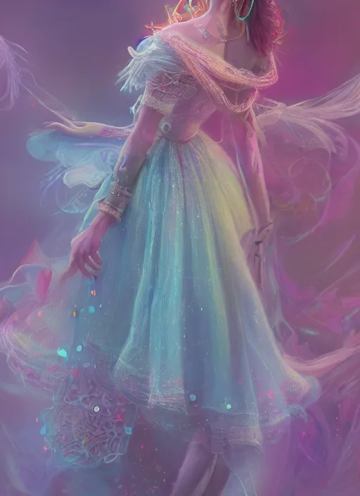 Image similar to detailed full body concept art illustration colorful pastel painting of a Disney princess in full intricate clothing, ultra detailed, digital art, octane render, 4K, dystopian, micro details