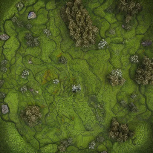 Prompt: topview, miniature photography closeup, h0, 1:87, reaction diffusion, Meadow, hills, highly detailed, satellite image, game map, anno 1404, civilization, unreal engine, megascans texture