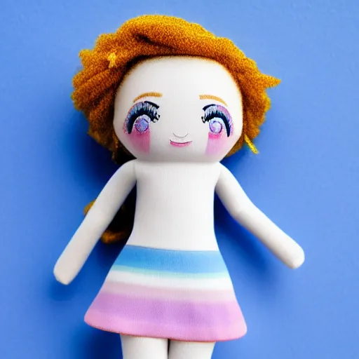 Image similar to periwinkle rainbow high doll, product photo, high realistic, hd, intricate detail, studio lighting, white background