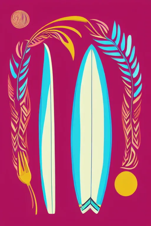 Image similar to minimalist boho style art of a colorful surfboard, illustration, vector art