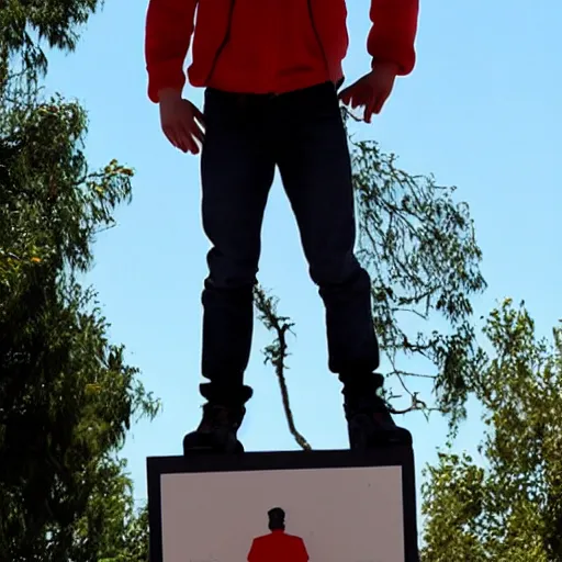 Image similar to Shia Lebeouf standing on a cloud.