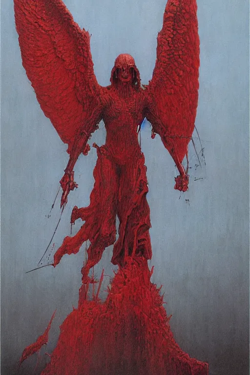 Image similar to red angel of wrath in hell, dark fantasy, Warhammer, artstation painted by Zdislav Beksinski and Wayne Barlowe