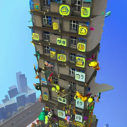 Prompt: one million 3d avatars standing on the same city street and flying through the air and climbing on the buildings