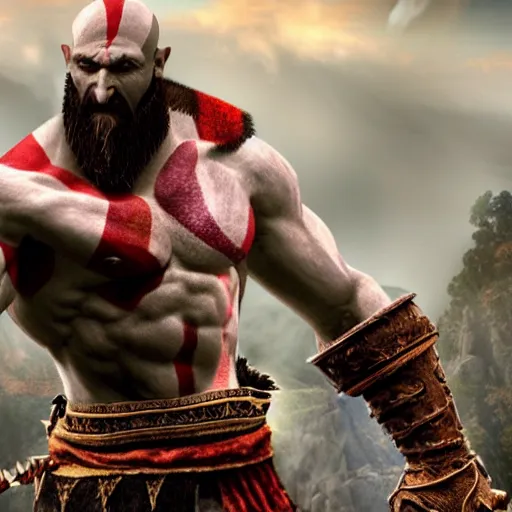 Prompt: photo of Kratos from god of war balling