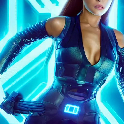 Prompt: A still of Ariana Grande in the Tron: Legacy (2010) reboot, directed by Mark Ryden