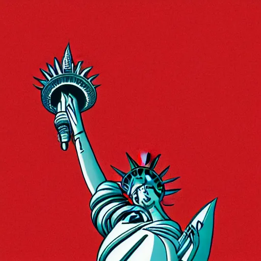 Prompt: Lady Liberty riding the red dragon of 龙, no noise, elegant, concept art, sharp focus, digital art, smooth defined outlines