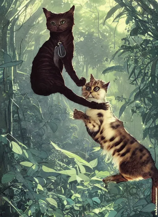 Image similar to a hyper realistic ink cat alien technology and sunbeams blue sky, lush forest foliage painting by chiara bautista and norman rockwell and greg rutkowski weta studio, and lucasfilm