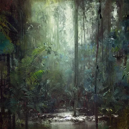 Image similar to a rainforest painting by jeremy mann