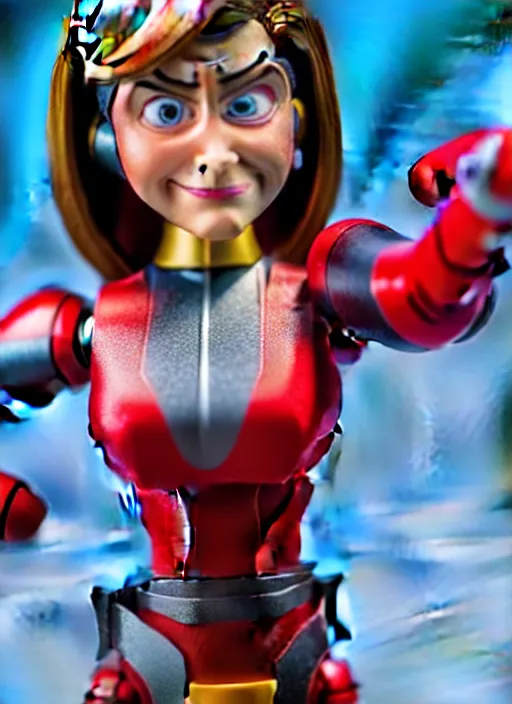 Image similar to Transformers Helen Parr Elastigirl action figure from Transformers: Kingdom, symmetrical details, by Hasbro, Takaratomy, Don Bluth, tfwiki.net photography, product photography, official media