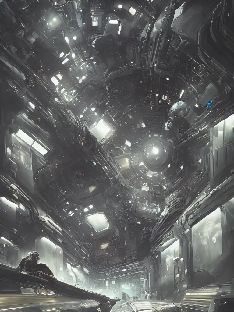 Image similar to the stunning futuristic art of andrian luchian, inside a space station, highly detailed, excellent composition, cinematic concept art, dramatic lighting, trending on artstation