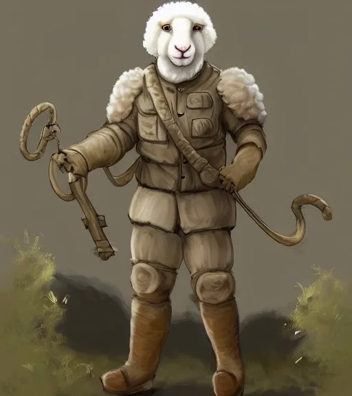 Image similar to george s patton as a sheep, fantasy concept art, trending on furaffinity