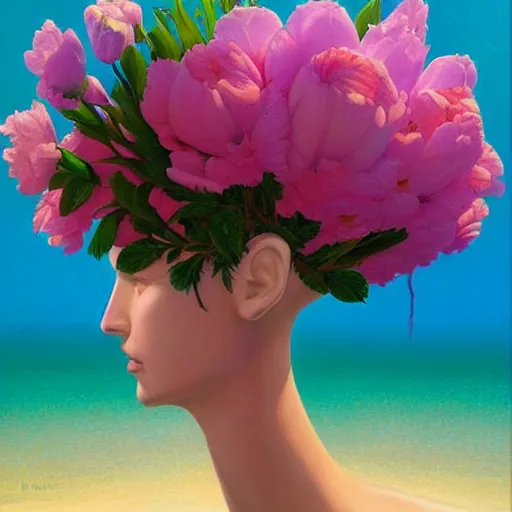 Prompt: RHADS, award winning masterpiece with incredible details, RHADS, a surreal vaporwave vaporwave vaporwave vaporwave vaporwave painting by RHADS of an old pink mannequin head with flowers growing out, sinking underwater, highly detailed RHADS