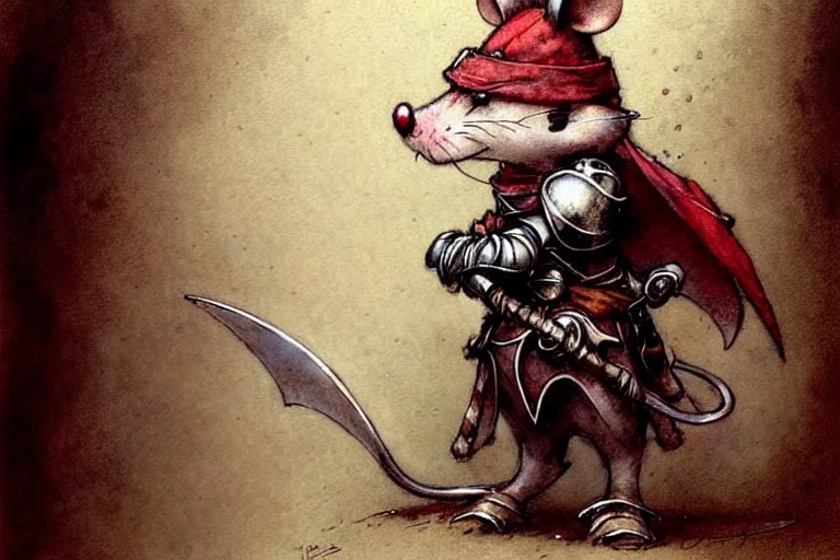 Image similar to adventurer ( ( ( ( ( anthropomorphic fantasy mouse knight. muted colors. ) ) ) ) ) by jean baptiste monge!!!!!!!!!!!!!!!!!!!!!!!!! chrome red