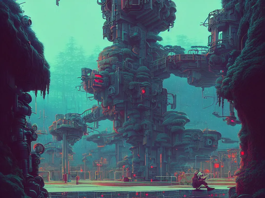 Image similar to 80s outdoor retro arcade, desolate, moody:: studio ghibli, beeple and James Gilleard and Justin Gerard :: ornate, dynamic, particulate, intricate, elegant, highly detailed, centered, artstation, smooth, sharp focus, octane render, 3d